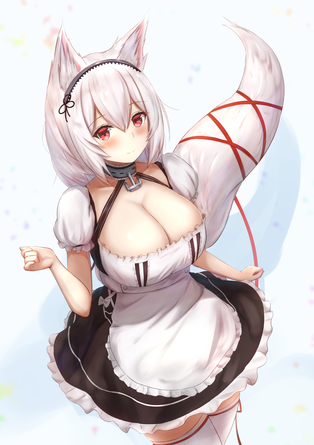 1girl, amano_kusatsu, animal_ear_fluff, animal_ears, apron, arm_up, azur_lane, blush