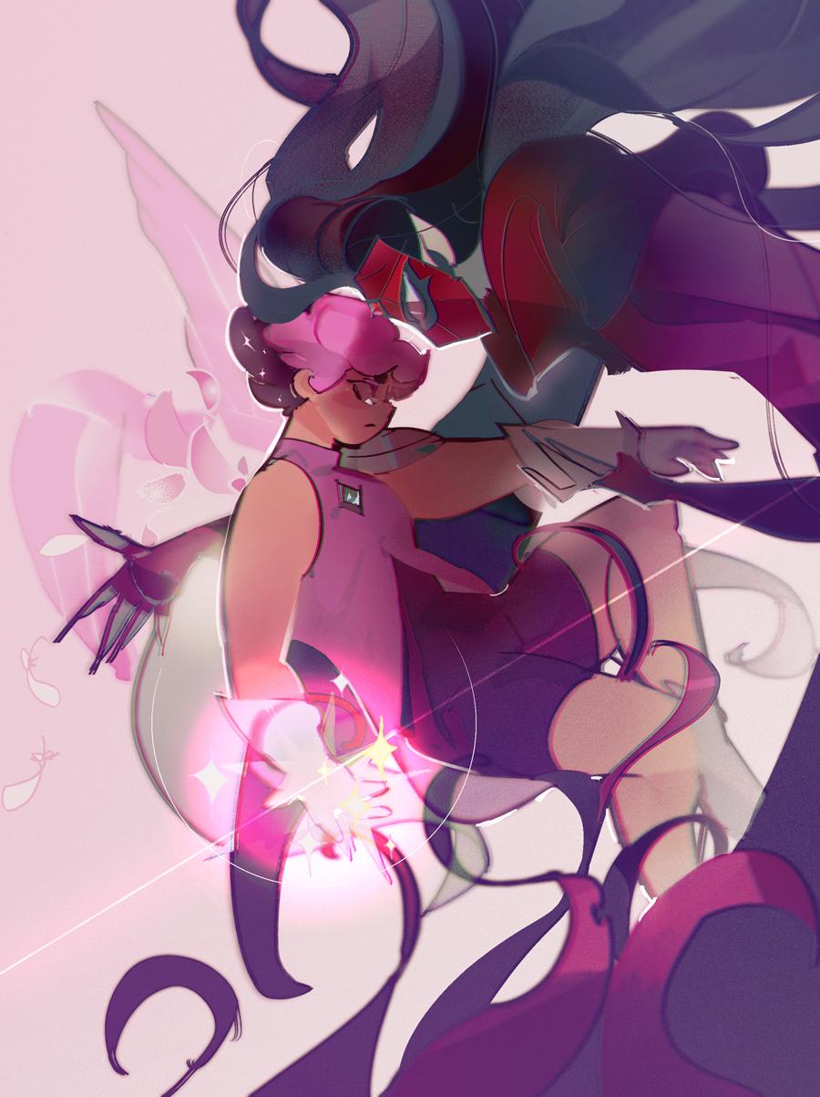 2girls, black_hair, fingerless_gloves, glimmer_(she-ra), gloves, highres, long_hair, mask