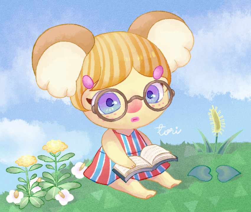 1girl, alice_(animal_crossing), animal, animal_crossing, animal_crossing_wild_world, animal_ears, artist_name, bear