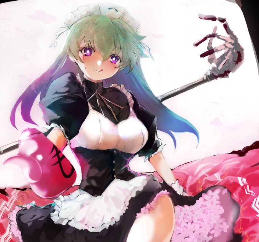 1girl, breasts, clip_studio_paint_(medium), green_hair, kobayakawa_chinu, long_hair, looking_at_viewer, maid