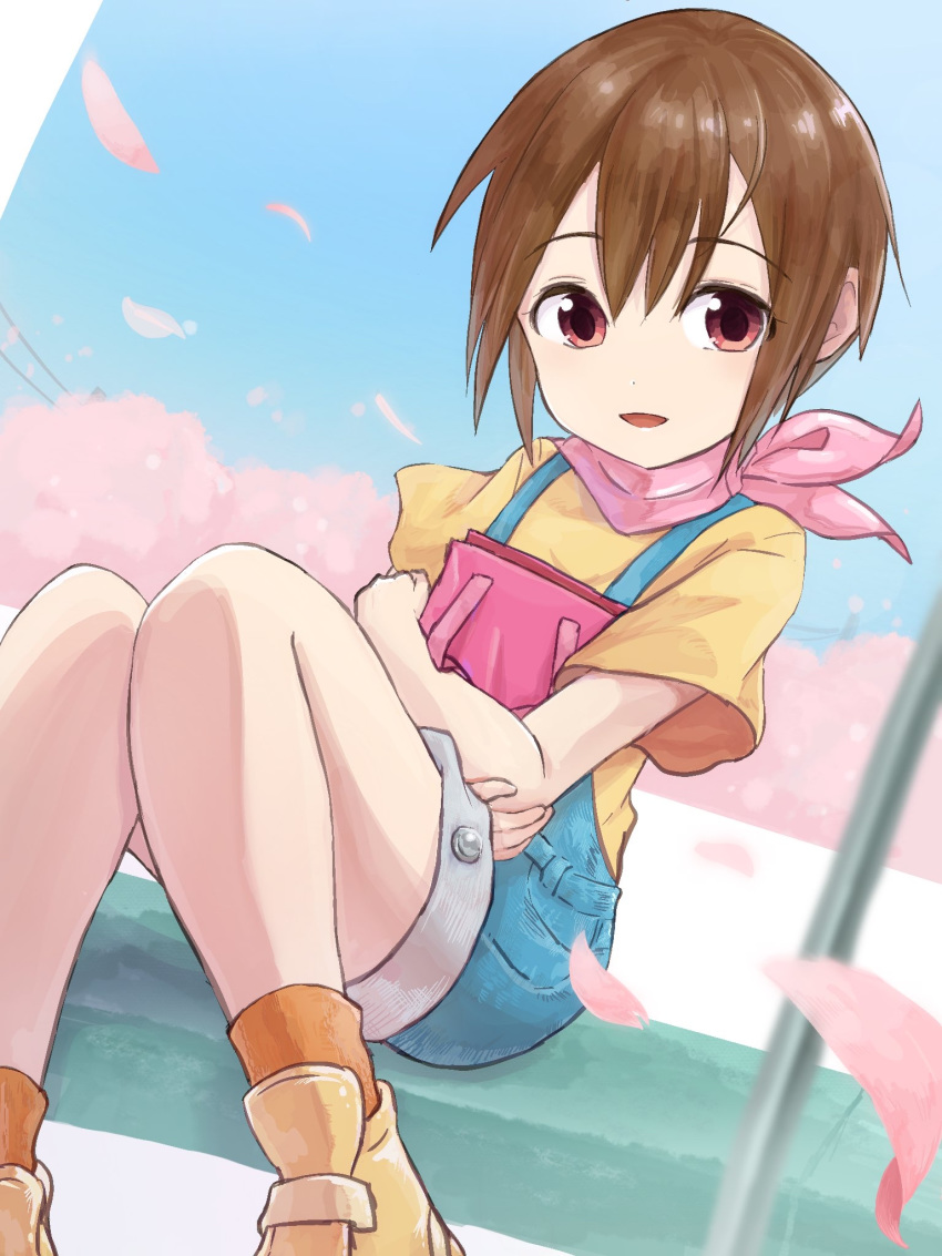 1girl, brown_eyes, brown_hair, cherry_blossoms, degi0833, digimon, dutch_angle, highres
