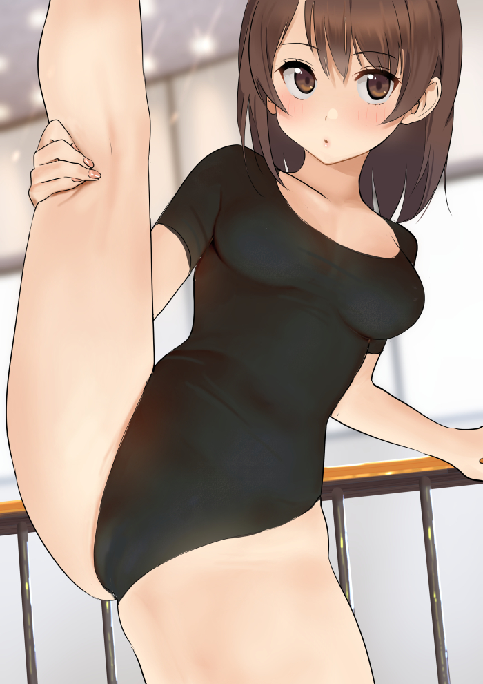 1girl, ass, bangs, blush, breasts, brown_eyes, brown_hair, eyebrows_visible_through_hair
