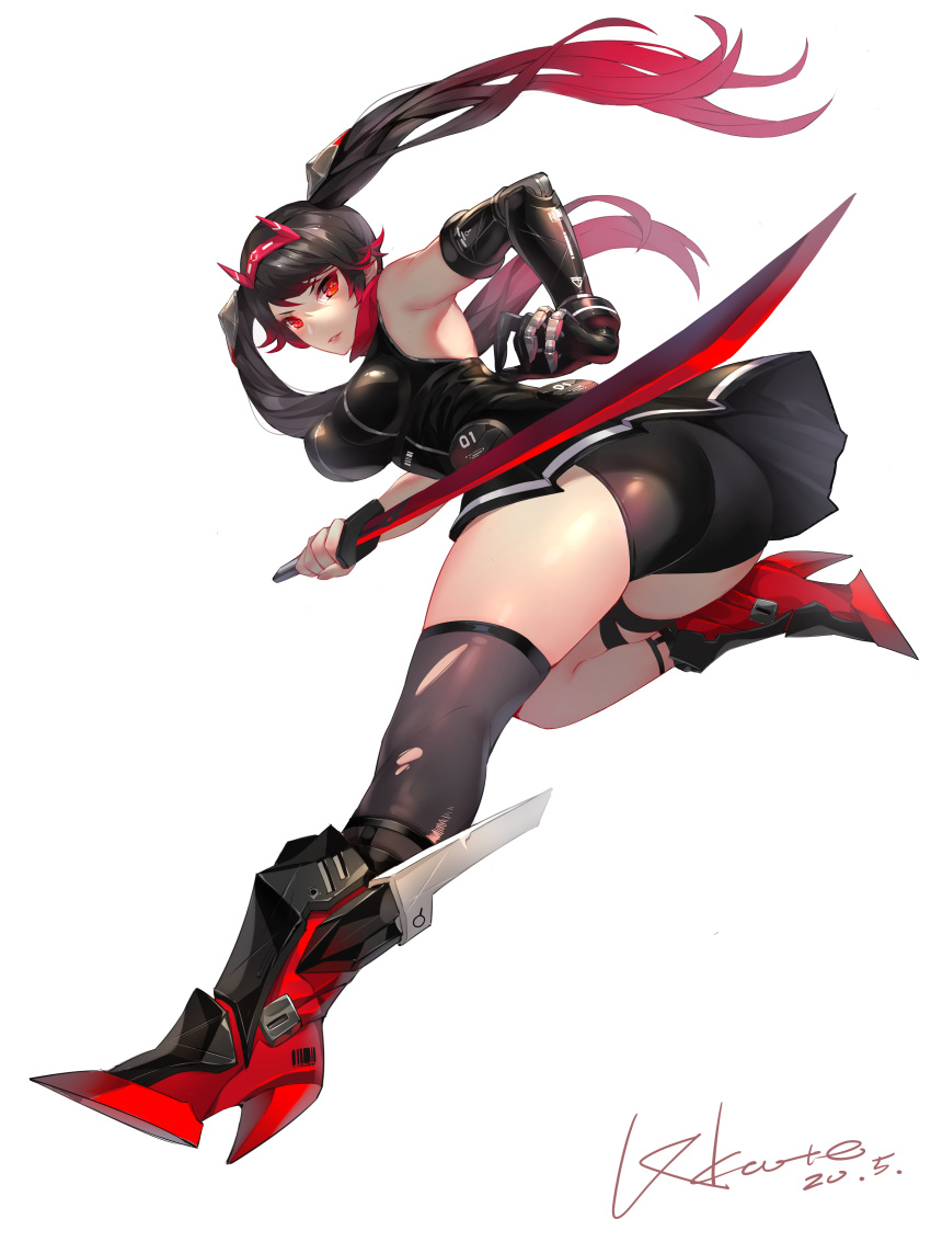 1girl, absurdres, ass, black_hair, black_panties, black_skirt, breasts, commentary_request