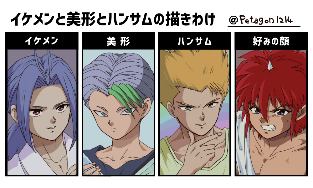 4boys, antenna_hair, bangs, blonde_hair, blue_hair, collarbone, face, forehead