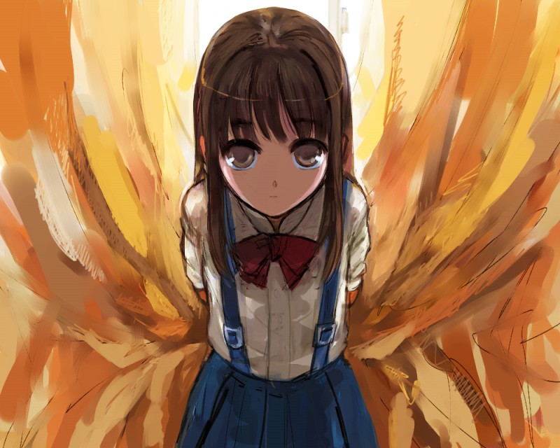 bad_id, brown_eyes, brown_hair, hizashi_no_naka_no_real, long_hair, suspenders, tsutsumi_kinuka