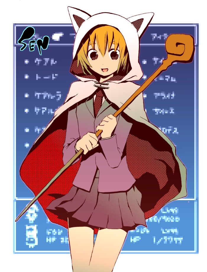 blonde_hair, brown_eyes, cape, cat_ears, cat_hood, chiba_sadoru, devout, final_fantasy