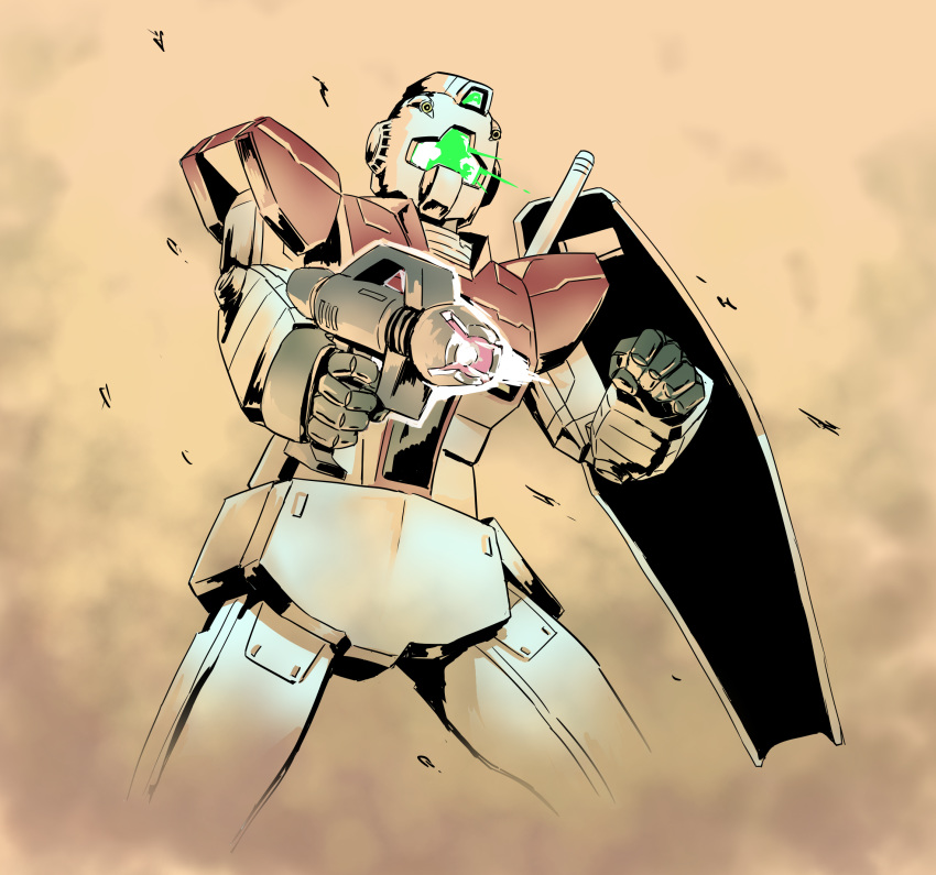 beam_rifle, clenched_hand, energy_gun, firing, gm_(mobile_suit), gun, gundam, highres