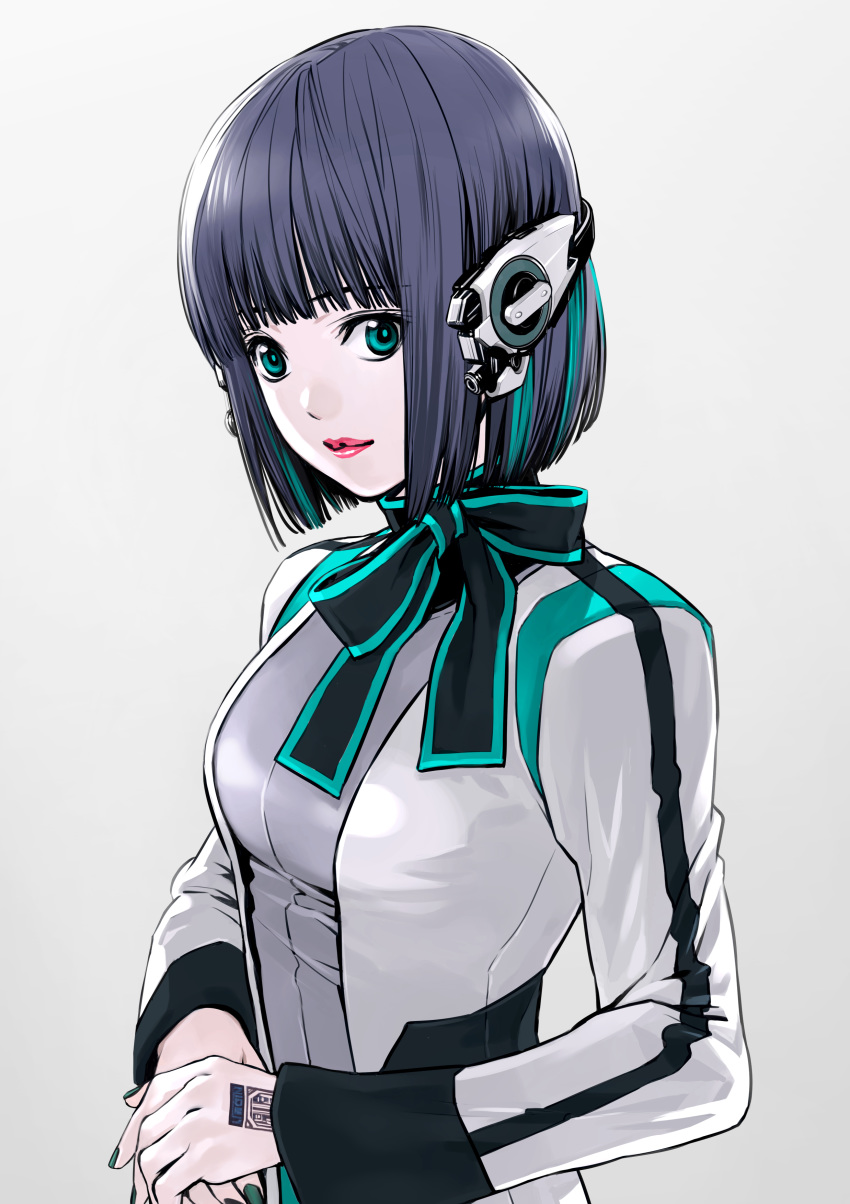 1girl, absurdres, aqua_eyes, bangs, bow, bowtie, gradient, gradient_background