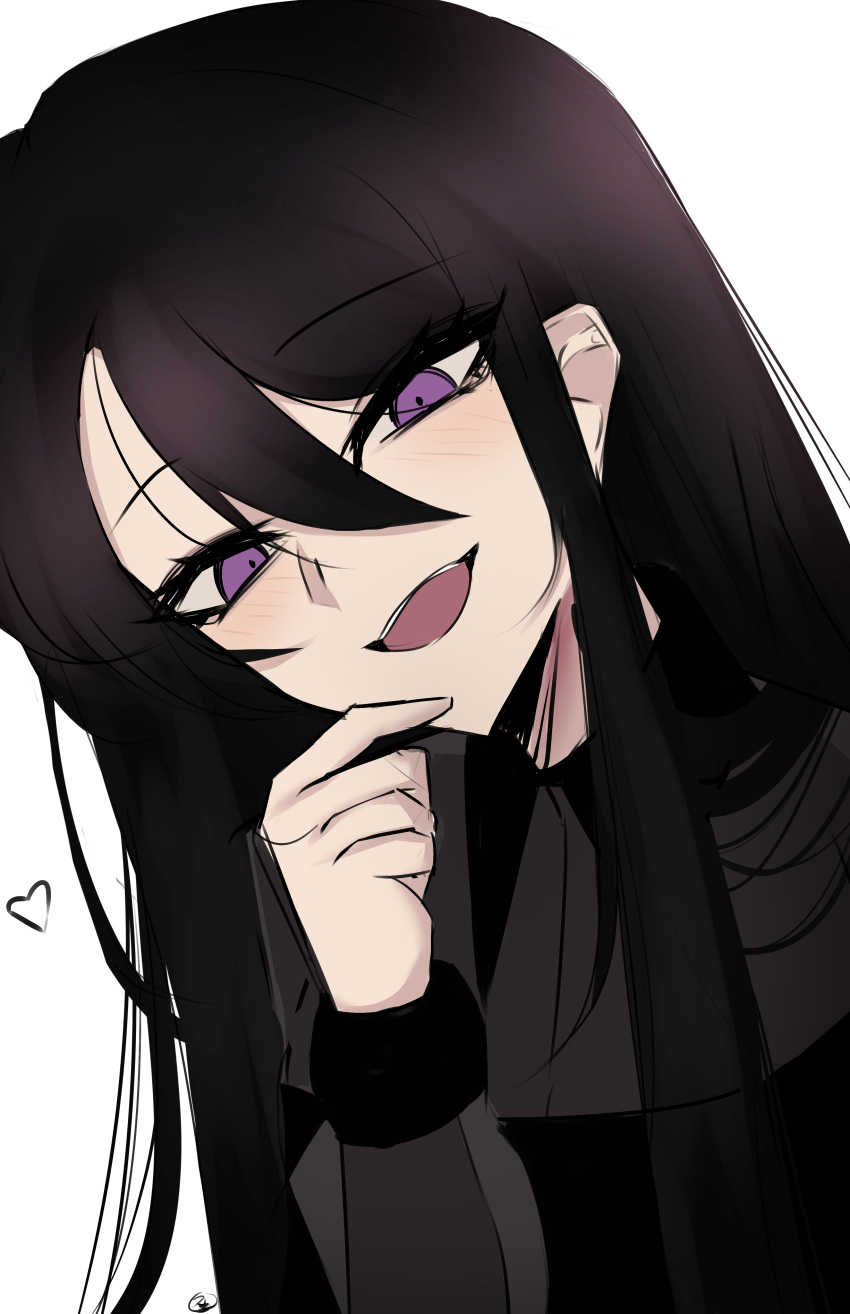 absurdres, black_hair, black_shirt, blush, character_request, copyright_request, eyebrows_visible_through_hair, hair_between_eyes