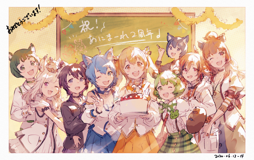 6+girls, :3, :d, ;d, ahoge, animal_ears, animare, bangs