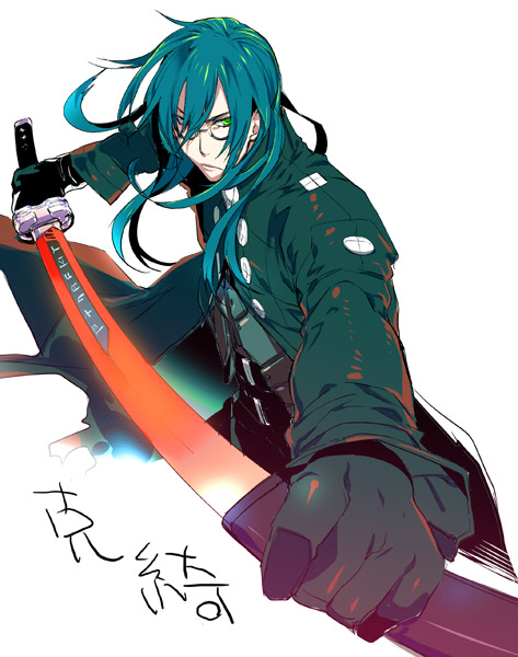 1boy, black-framed_eyewear, character_request, closed_mouth, coat, frown, glasses, green_coat