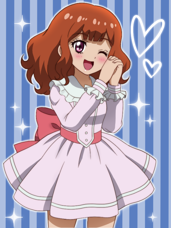 1girl, ;d, atachi_mimi, bangs, blue_background, blush, bow, brown_hair