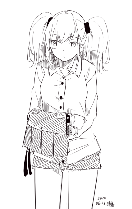 1girl, atlanta_(kantai_collection), brown_hair, clothes_removed, cowboy_shot, dress_shirt, kantai_collection, kusakasima