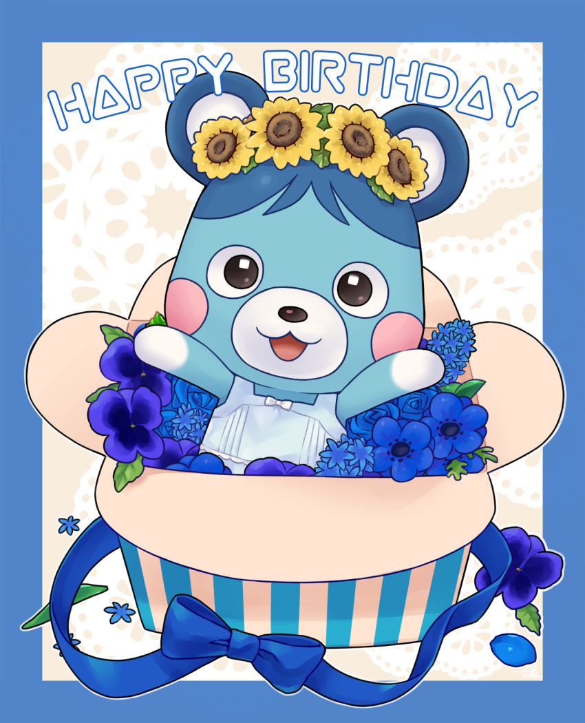 1girl, animal_ears, b-grlew, bear, bear_ears, bow, doubutsu_no_mori, flower