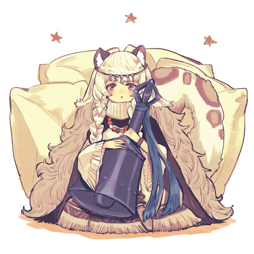 1girl, :o, animal_ear_fluff, animal_ears, animal_print, arknights, bell, braid