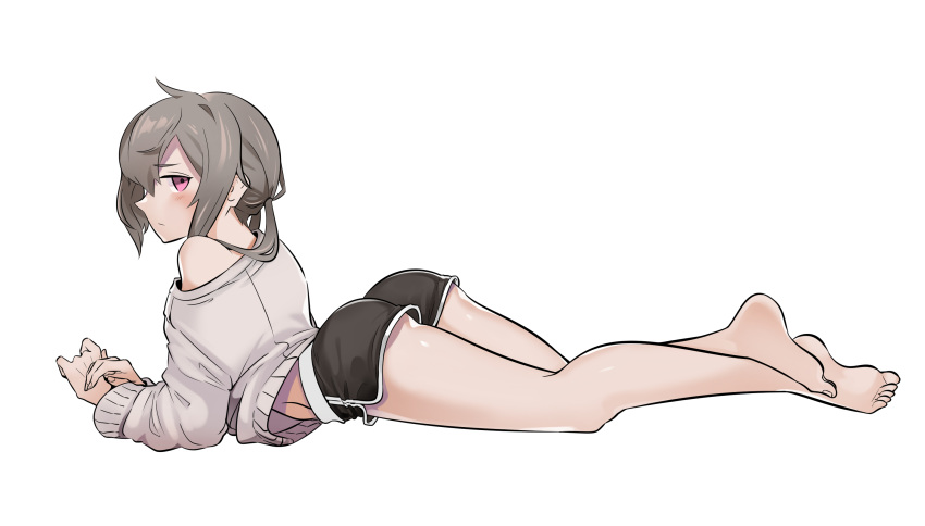 1girl, abs, alternate_costume, ass, barefoot, blush, gen_uma_mai, girls_frontline
