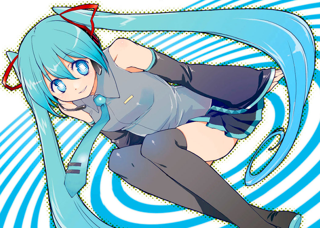blue_eyes, blue_hair, detached_sleeves, fthgn338, hatsune_miku, long_hair, necktie, sitting