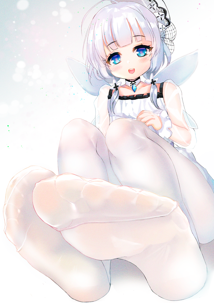 1girl, azur_lane, blue_eyes, coat_dress, dress, fake_wings, feet, lace-trimmed_headwear