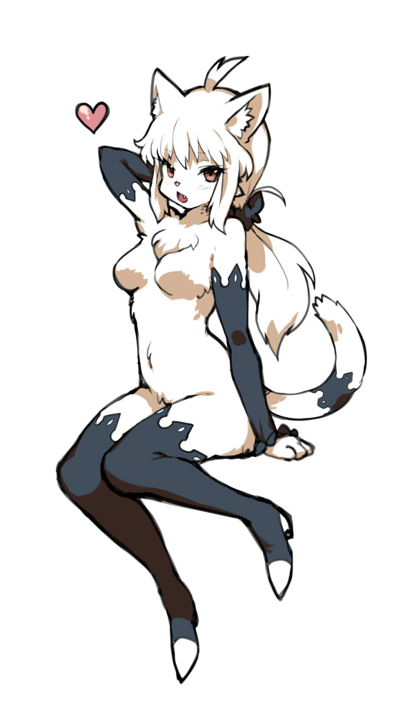 1girl, ahoge, animal_ear_fluff, animal_ears, animal_nose, arm_behind_head, bare_shoulders, black_sleeves