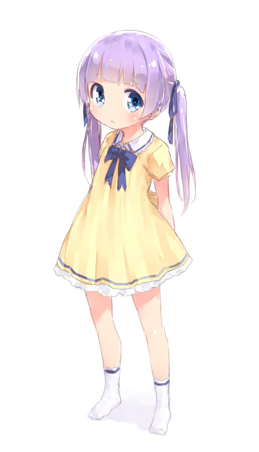 1girl, :<, arms_behind_back, blue_eyes, child, dress, full_body, highres