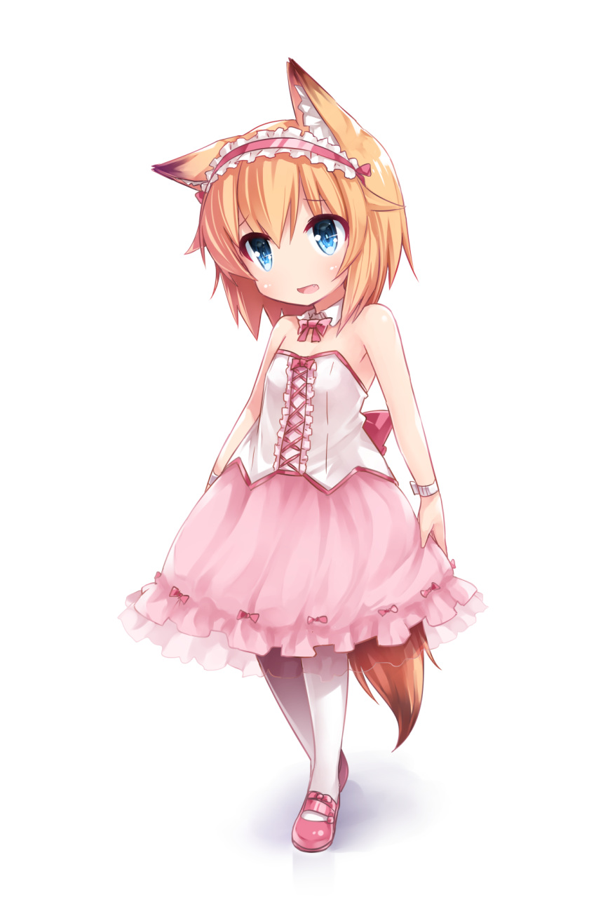 1girl, animal_ear_fluff, animal_ears, bare_shoulders, blue_eyes, brown_hair, character_request, dress