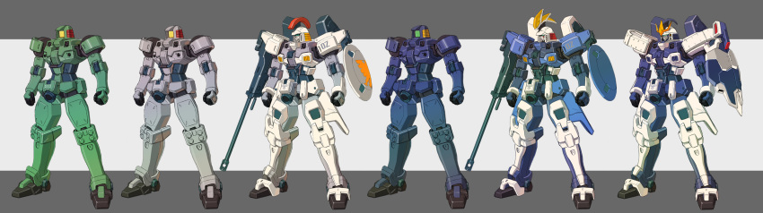 clenched_hands, green_eyes, grey_background, gundam, gundam_wing, highres, kuramochi_kyouryuu, leo_(mobile_suit)