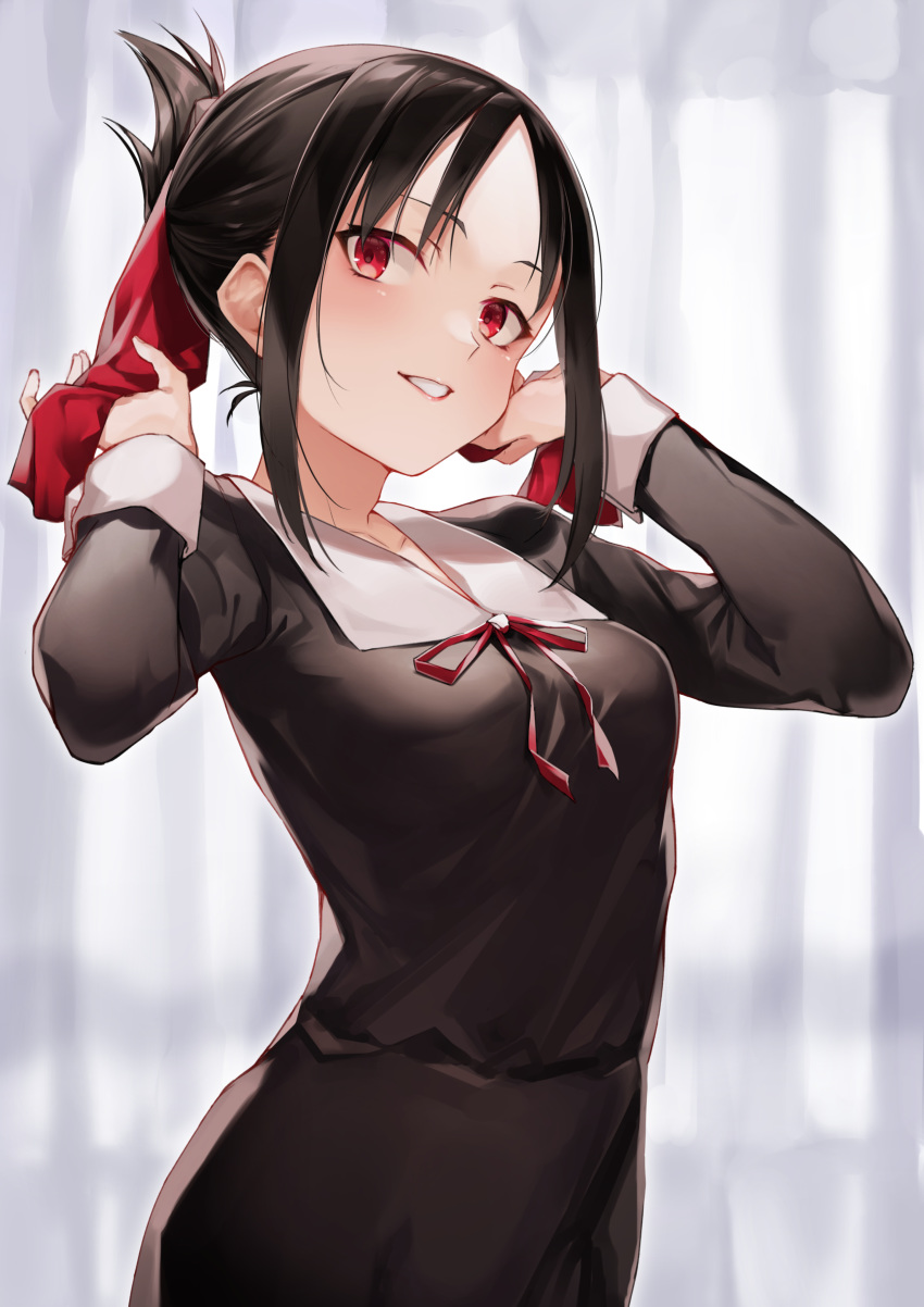 1girl, absurdres, blush, breasts, cowboy_shot, folded_ponytail, highres, kaguya-sama_wa_kokurasetai_~tensai-tachi_no_renai_zunousen~