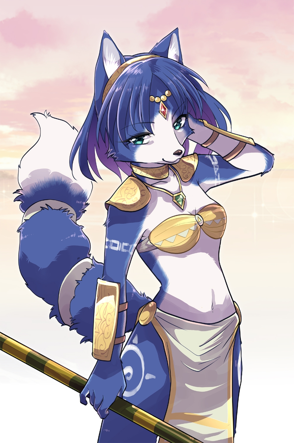 1girl, :3, animal_ear_fluff, animal_ears, animal_nose, blue_eyes, blue_fur, breasts