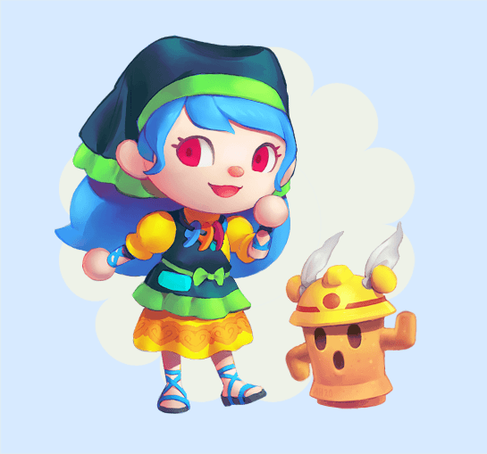 1girl, :d, animated, animated_gif, apron, arlmuffin, blue_background, blue_hair