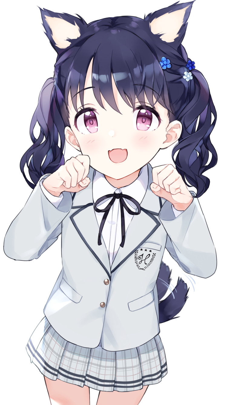 1girl, animal_ears, black_hair, black_neckwear, black_ribbon, blazer, commentary_request, cowboy_shot