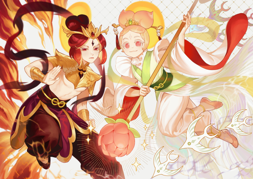 1boy, 1girl, bangs, blush, brother_and_sister, cao_hong_anh, chest, chinese_clothes