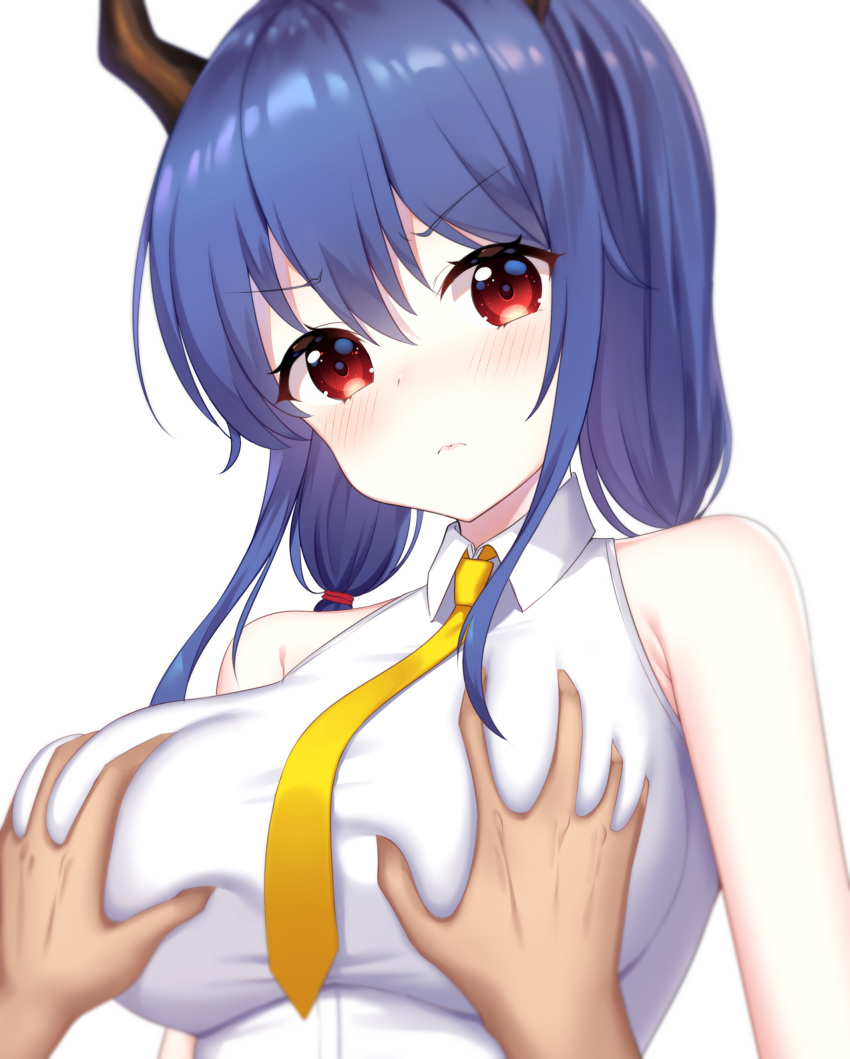 1girl, absurdres, arknights, bangs, bare_shoulders, bencao_gangmu_(anquan_sy), blue_hair, blush