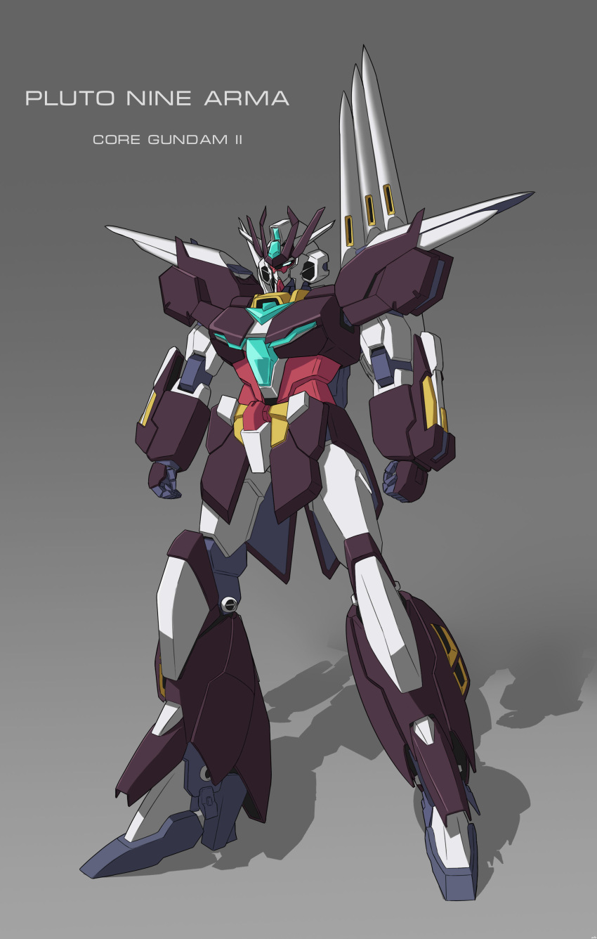 absurdres, character_name, clenched_hands, core_gundam_ii, english_text, grey_background, gundam, gundam_build_divers