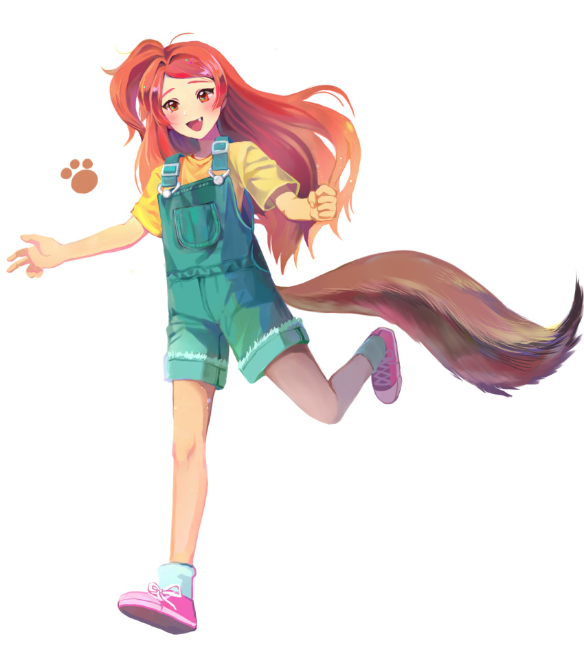 1girl, blush, brown_hair, clenched_hand, fang, full_body, highres, idolmaster