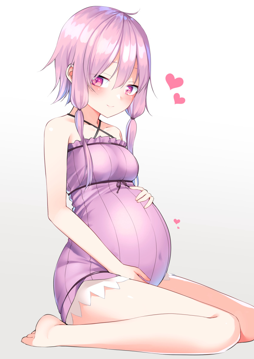 1girl, bangs, bare_arms, bare_legs, bare_shoulders, barefoot, big_belly, blush