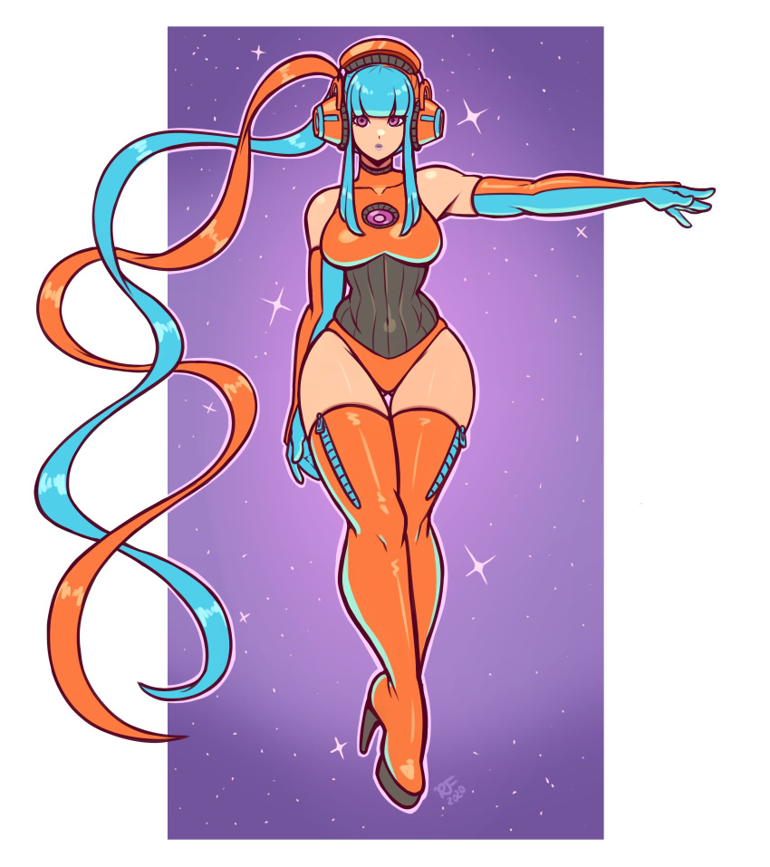 1girl, absurdres, aqua_gloves, aqua_hair, arm_at_side, ass_visible_through_thighs, bangs, bare_shoulders