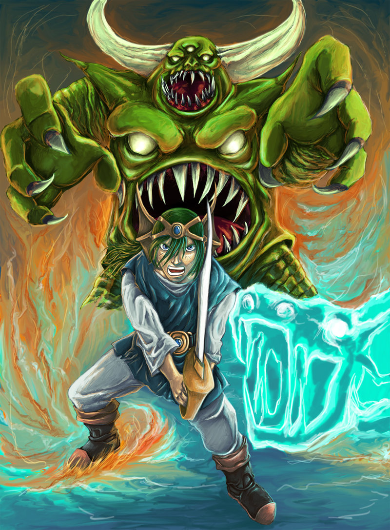 death_pisaro, dragon_quest, dragon_quest_iv, hero_(dq4), horns, monster, necrosaro, pisaro, sword, weapon