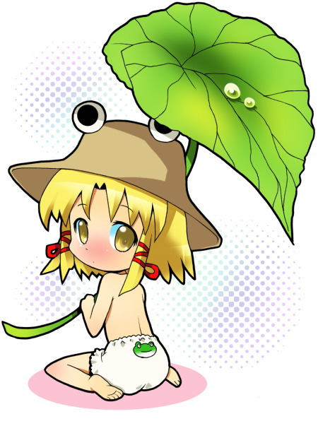 blonde_hair, bloomers, frog_panties, frog_print, hat, lily_pad, lilypads, michii_yuuki