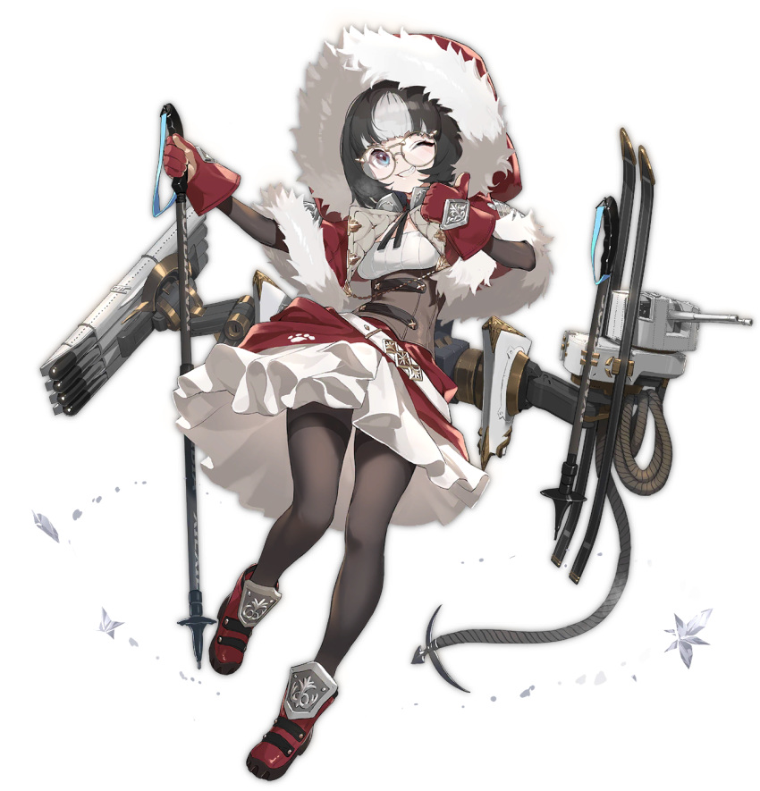 1girl, ;d, azur_lane, bangs, black_hair, black_legwear, black_neckwear, blue_eyes
