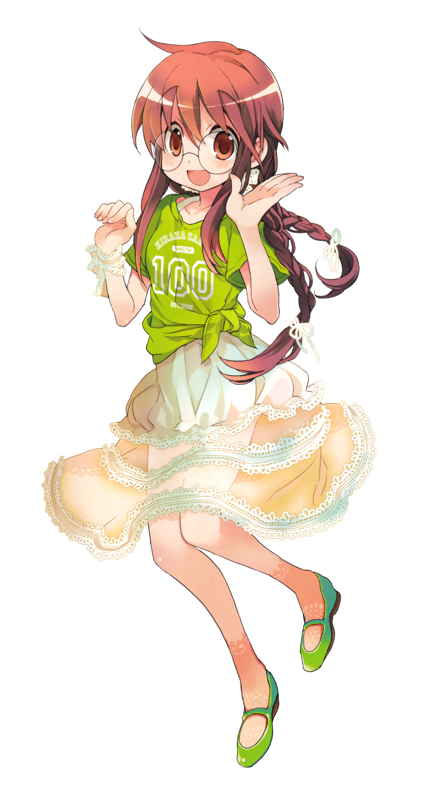 1girl, absurdres, braid, brown_eyes, brown_hair, full_body, ga_geijutsuka_art_design_class, glasses