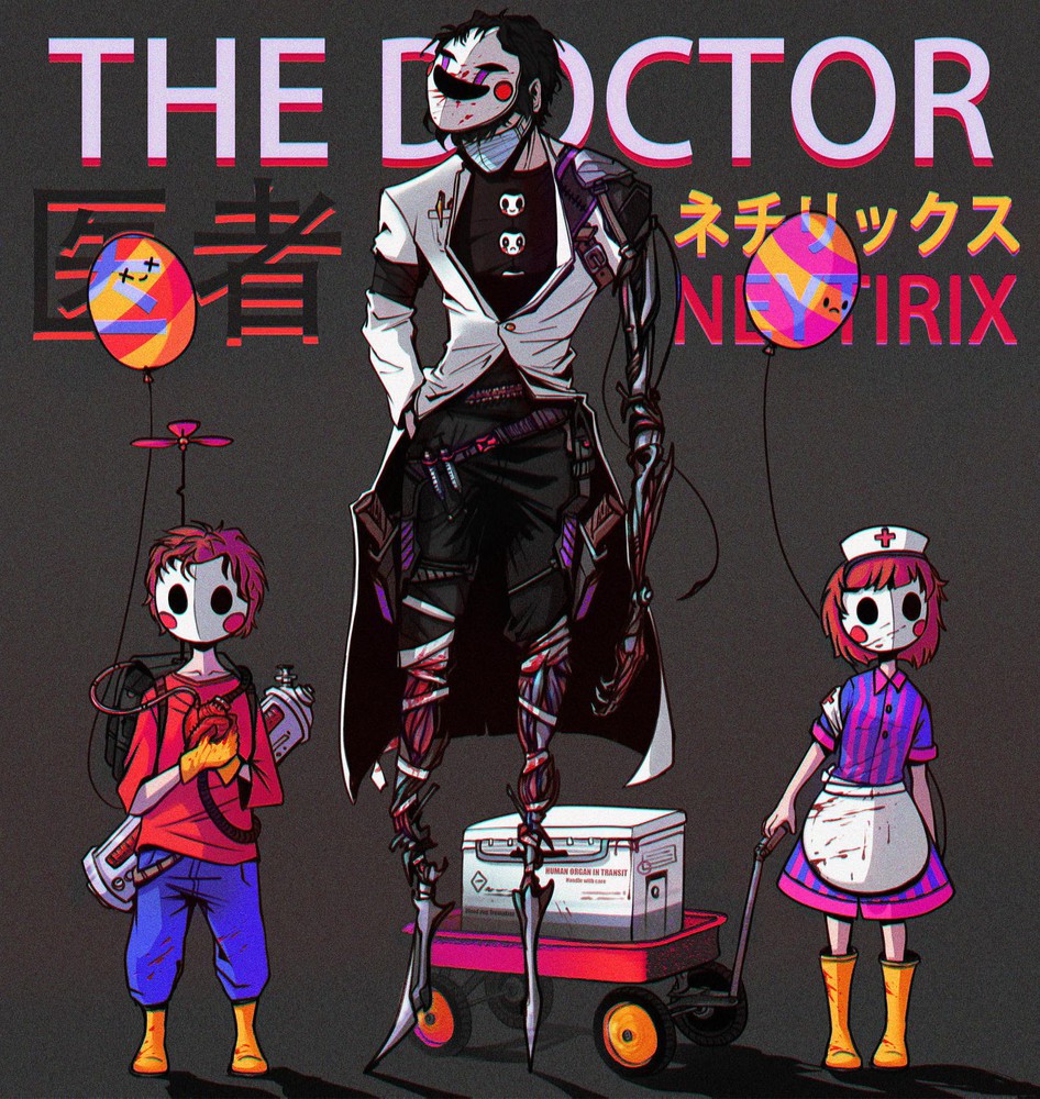 1girl, 2boys, backpack, bag, balloon, balloon_boy_(fnaf), bandaged_leg, bandages