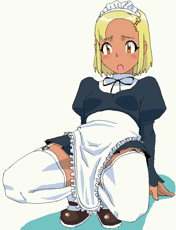 arm_support, blonde_hair, dark_skin, garters, keroro_gunsou, lunch_(artist), maid, mary_janes