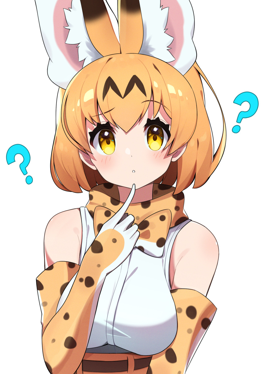 ?, animal_ears, bare_shoulders, blonde_hair, blush, bow, bowtie, elbow_gloves