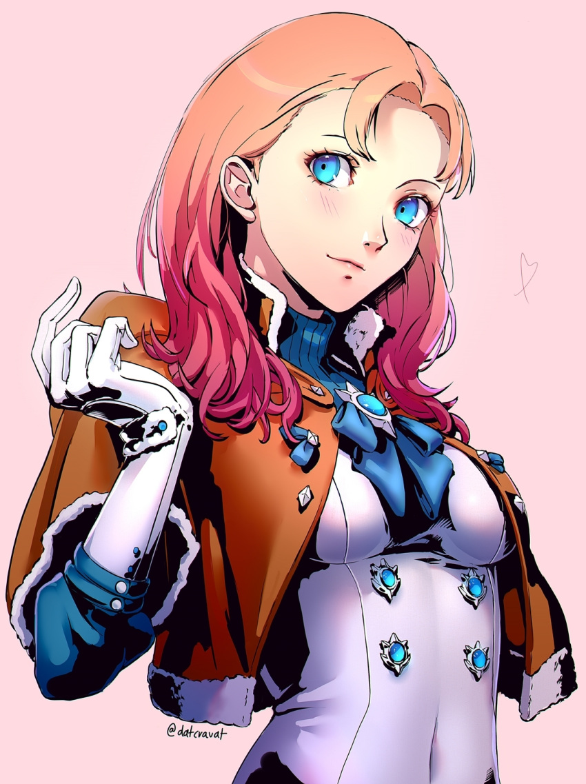 1girl, annette_fantine_dominic, blue_eyes, capelet, closed_mouth, datcravat, fire_emblem, fire_emblem:_three_houses