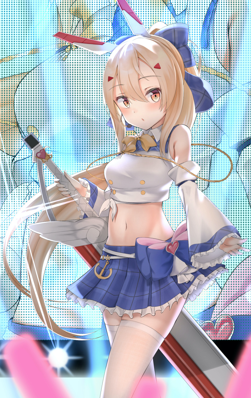 1girl, :o, ayanami_(azur_lane), ayanami_(troubled_star_idol)_(azur_lane), azur_lane, bangs, bare_shoulders, blonde_hair