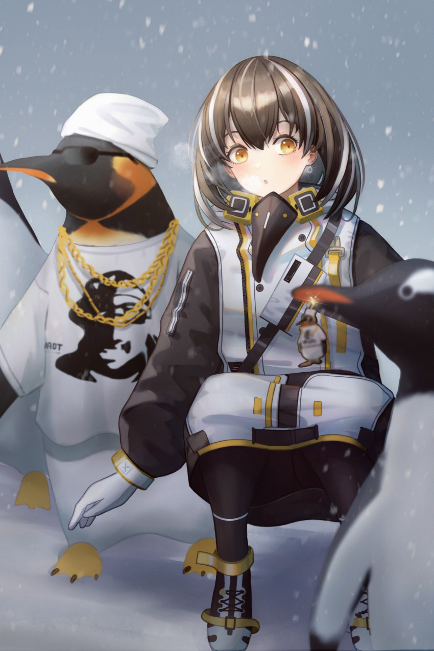 1girl, absurdres, animal, arknights, bandana, beak, beak_mask, bird