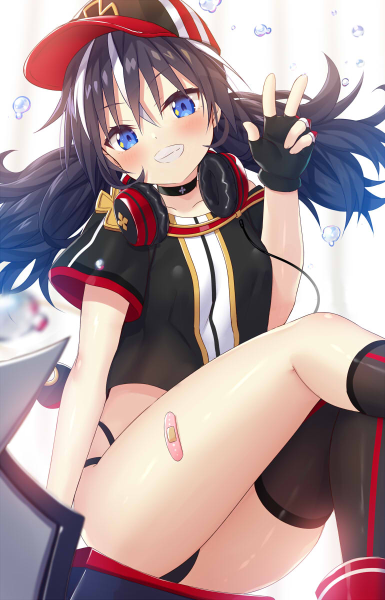 1girl, azur_lane, bandaid, bandaid_on_leg, bangs, bikini, bikini_bottom, black_bikini