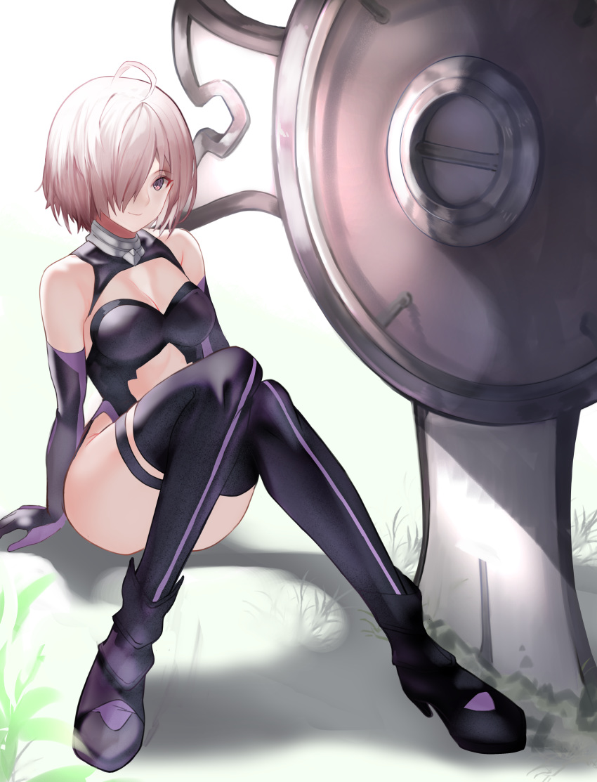 1girl, absurdres, ahoge, black_gloves, black_legwear, black_leotard, breasts, elbow_gloves
