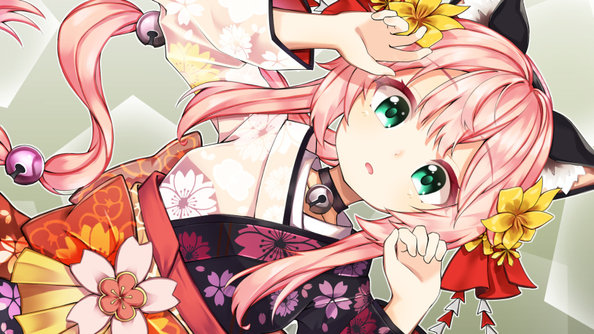 1girl, animal_ears, aqua_eyes, bangs, bell, black_choker, chii_aruel, choker