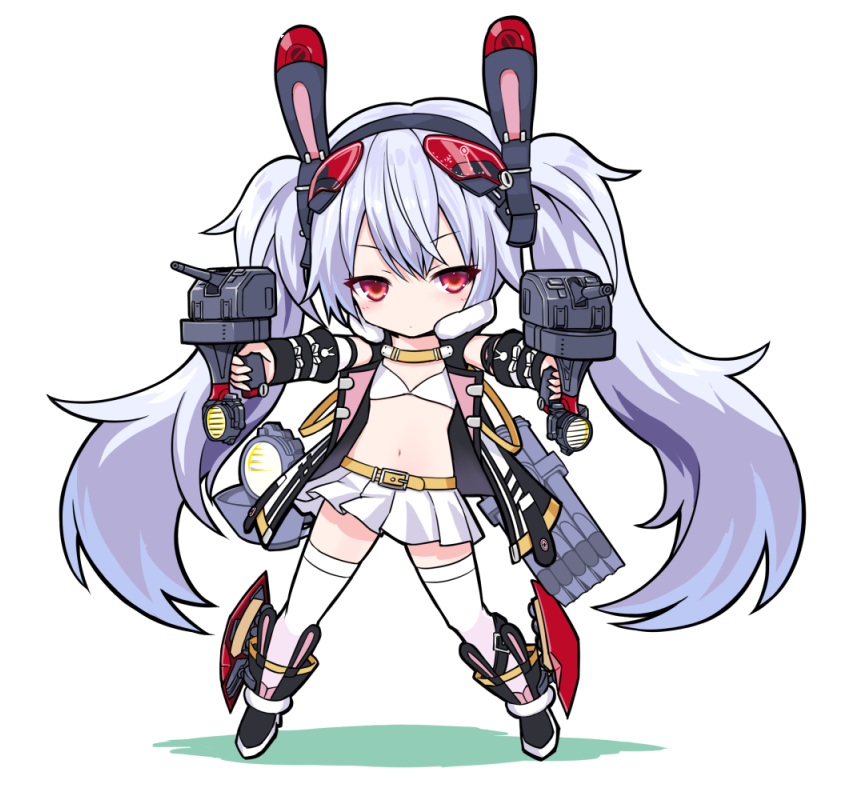 1girl, animal_ears, azur_lane, bangs, belt, bra, chibi, dual_wielding
